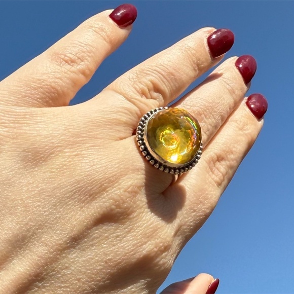 Vintage Sajen Sterling Silver Adjustable Citrine Dome Ring – Statement Style - Picture 8 of 9